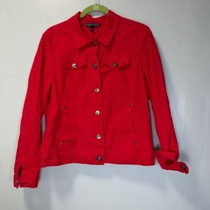 Baccini Womens Red Cotton Blend Stretch Button Front Trucker Jacket Size L